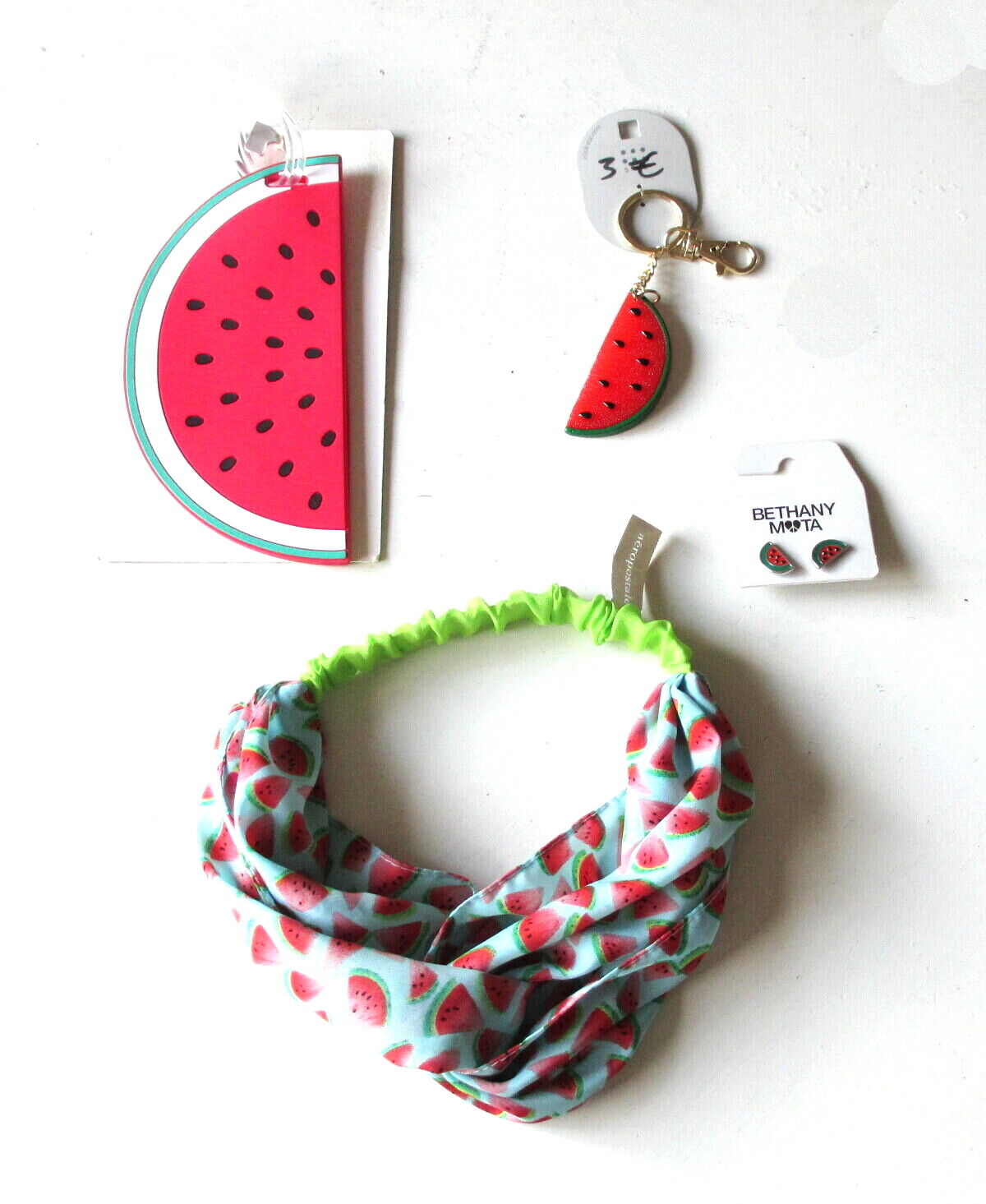 Aeropostale Bethany Mota Watermelon Earrings Headband Luggage Tag Key Chain New