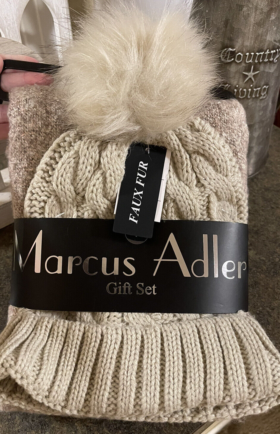 Marcus Adler Knit Pompom Hat And Scarf Gift Set For Her Beige